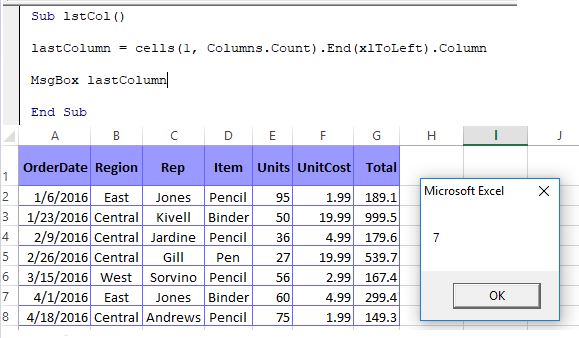 Find the last column with data