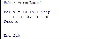 Reverse for loop