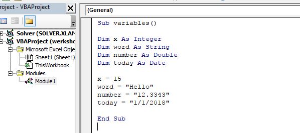 Declare and assign variables